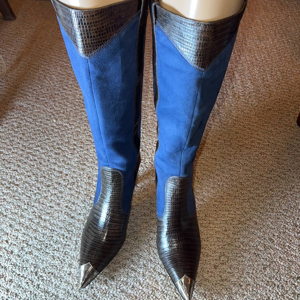 jVincent Tamara Brown blue Genuine Suede leather western  boots  Brazil8.5med